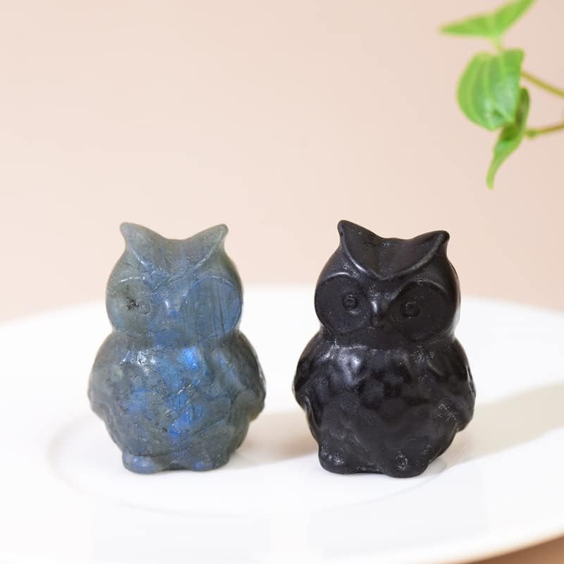 Natural Black Obsidian Owl Crystal Sculpture - Hand-Carved Animal Totem Statue for Protection, Wisdom & Home Decor