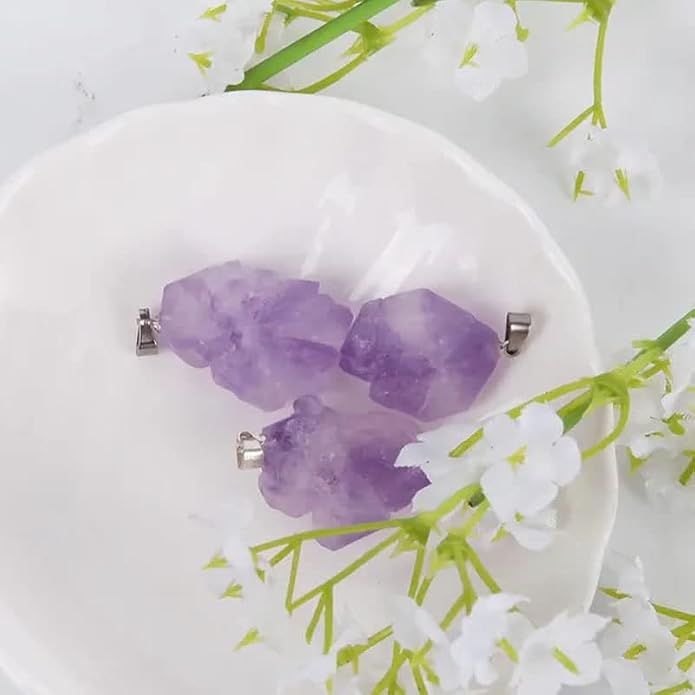 10 PCS Raw Amethyst Crystal Pendant Necklace - Natural Rough Healing Stone Jewelry for Women & Men