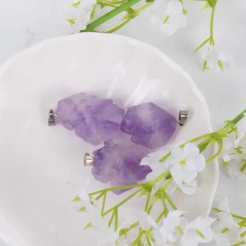 10 PCS Raw Amethyst Crystal Pendant Necklace - Natural Rough Healing Stone Jewelry for Women & Men