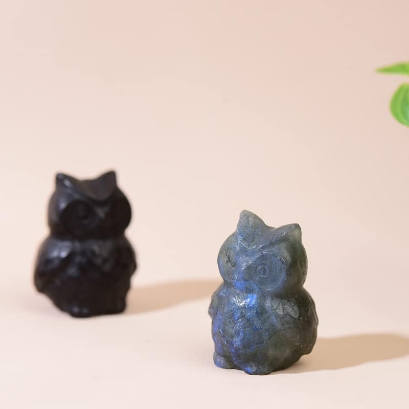 Natural Black Obsidian Owl Crystal Sculpture - Hand-Carved Animal Totem Statue for Protection, Wisdom & Home Decor