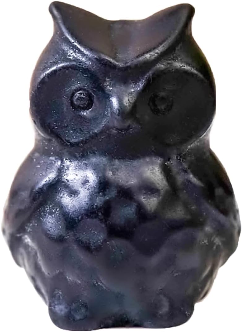 Natural Black Obsidian Owl Crystal Sculpture - Hand-Carved Animal Totem Statue for Protection, Wisdom & Home Decor