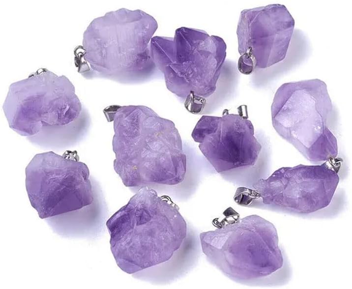 10 PCS Raw Amethyst Crystal Pendant Necklace - Natural Rough Healing Stone Jewelry for Women & Men