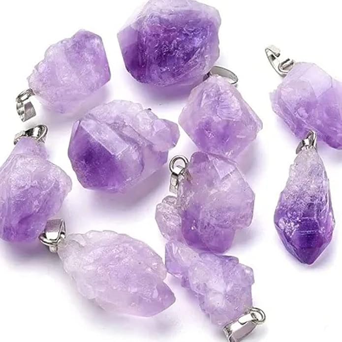 10 PCS Raw Amethyst Crystal Pendant Necklace - Natural Rough Healing Stone Jewelry for Women & Men