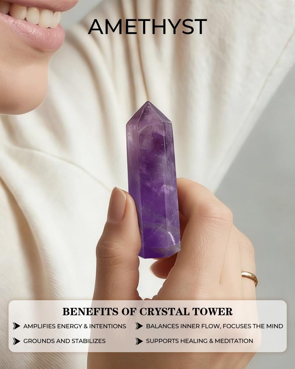 Natural Chevron Amethyst Crystal Tower - Dream Purple Quartz Wand Point for Space Cleansing, Third Eye Healing & Meditation Altar
