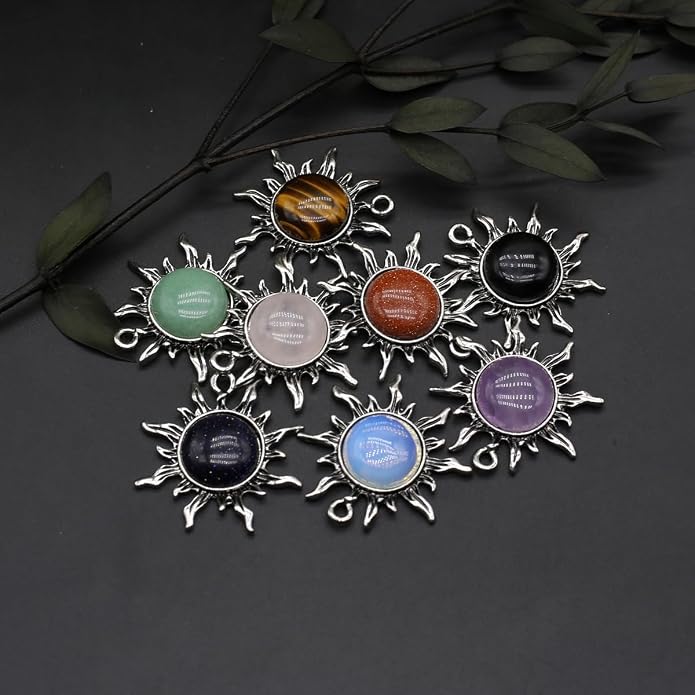 10 Pcs Healing Crystal Pendants Sun Shining Shape Natural Gemstone Vintage Charms for Jewelry Making Necklace Gift