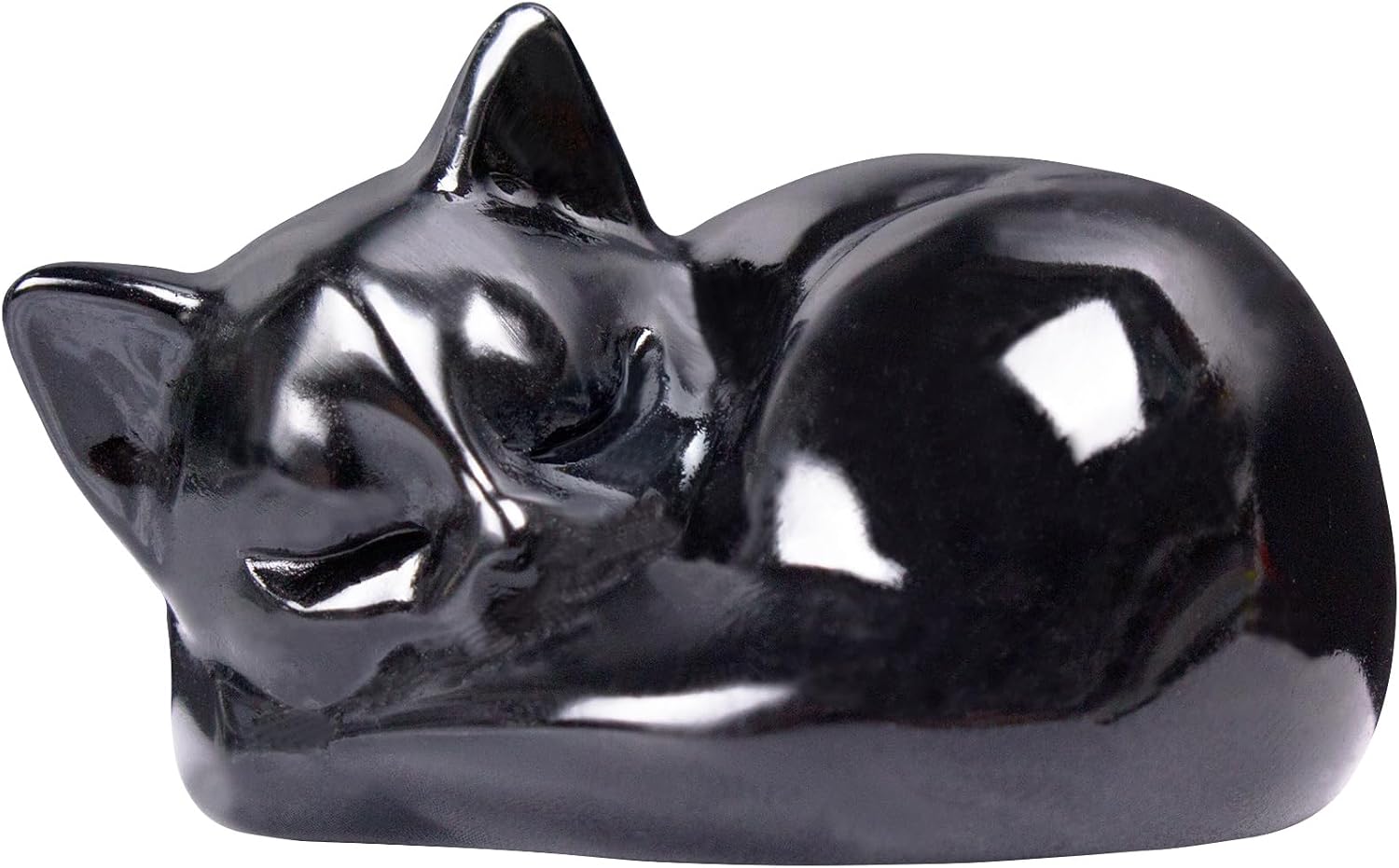 Natural Black Obsidian Sleeping Cat Crystal Carving - Hand-Carved Reclining Feline Statue for Protection, Peace & Cat Lover Gifts