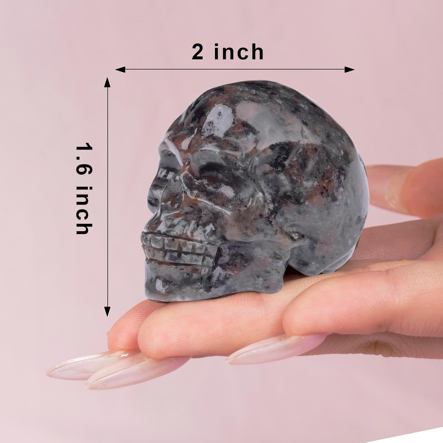 Natural Que Sera Stone Skull Crystal Carving - Hand-Spun Llanite Gemstone Skulls Statue for High-Vibe Healing, Metaphysical & Gothic Decor