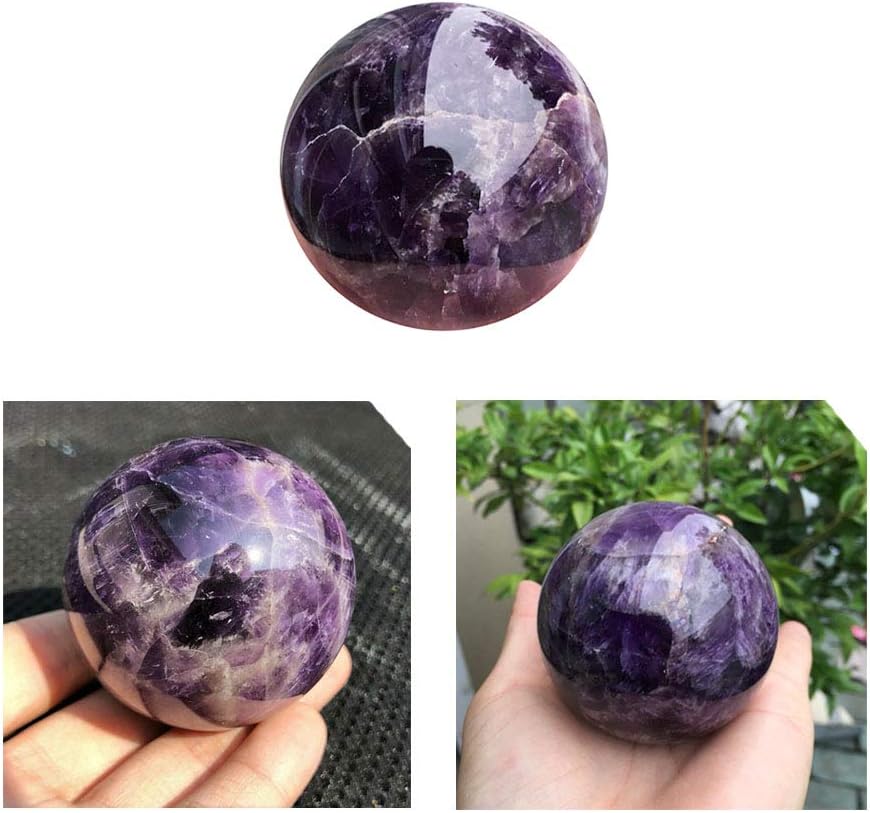 Natural Chevron Amethyst Crystal Sphere - Dream Purple Quartz Ball for Stress Relief, Third Eye Meditation & Home Decor