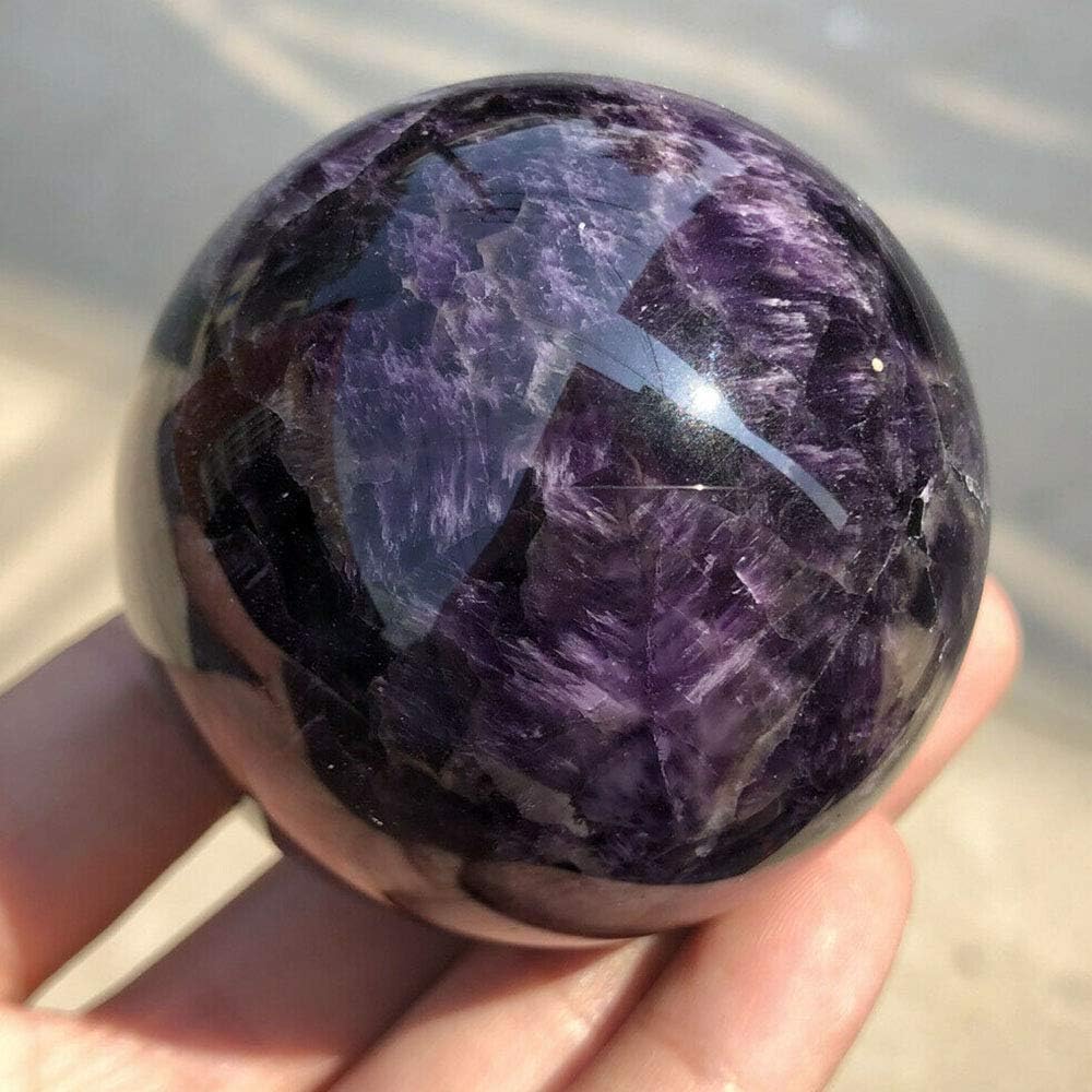 Natural Chevron Amethyst Crystal Sphere - Dream Purple Quartz Ball for Stress Relief, Third Eye Meditation & Home Decor