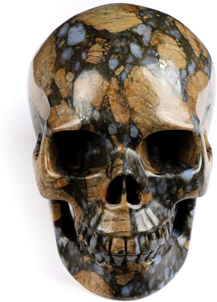Natural Que Sera Stone Skull Crystal Carving - Hand-Spun Llanite Gemstone Skulls Statue for High-Vibe Healing, Metaphysical & Gothic Decor