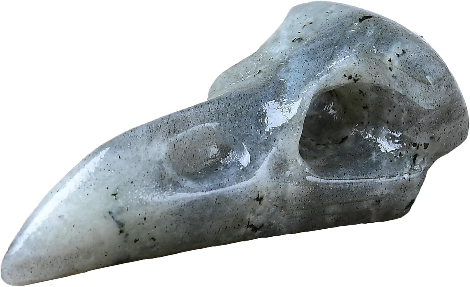 Natural Gemstone Raven Skull Crystal Carving - Hand-Carved Crow Bird Skulls Totem Statue for Protection, Intuition & Gothic Altar Decor