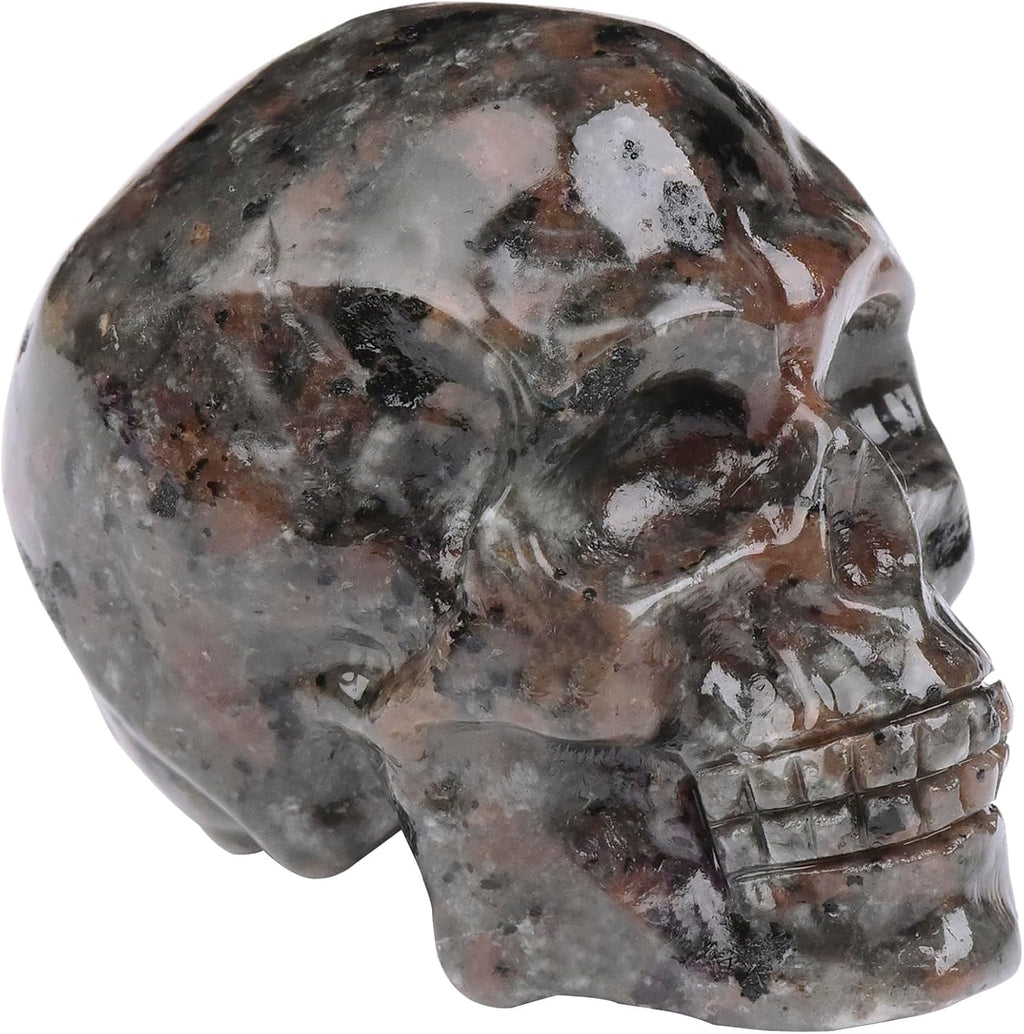 Natural Que Sera Stone Skull Crystal Carving - Hand-Spun Llanite Gemstone Skulls Statue for High-Vibe Healing, Metaphysical & Gothic Decor