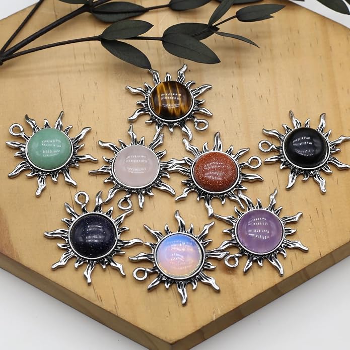 10 Pcs Healing Crystal Pendants Sun Shining Shape Natural Gemstone Vintage Charms for Jewelry Making Necklace Gift