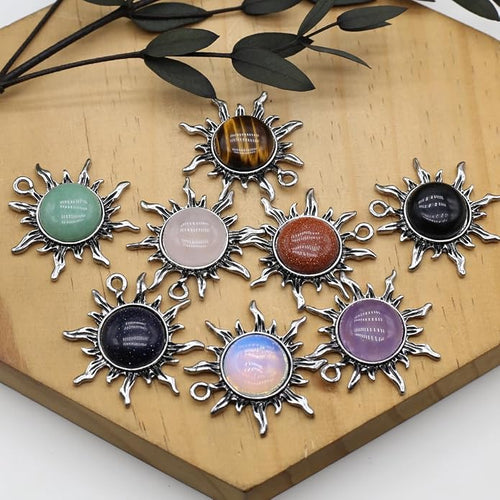 10 Pcs Healing Crystal Pendants Sun Shining Shape Natural Gemstone Vintage Charms for Jewelry Making Necklace Gift