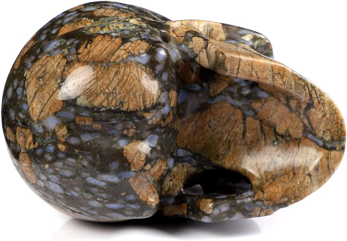 Natural Que Sera Stone Skull Crystal Carving - Hand-Spun Llanite Gemstone Skulls Statue for High-Vibe Healing, Metaphysical & Gothic Decor