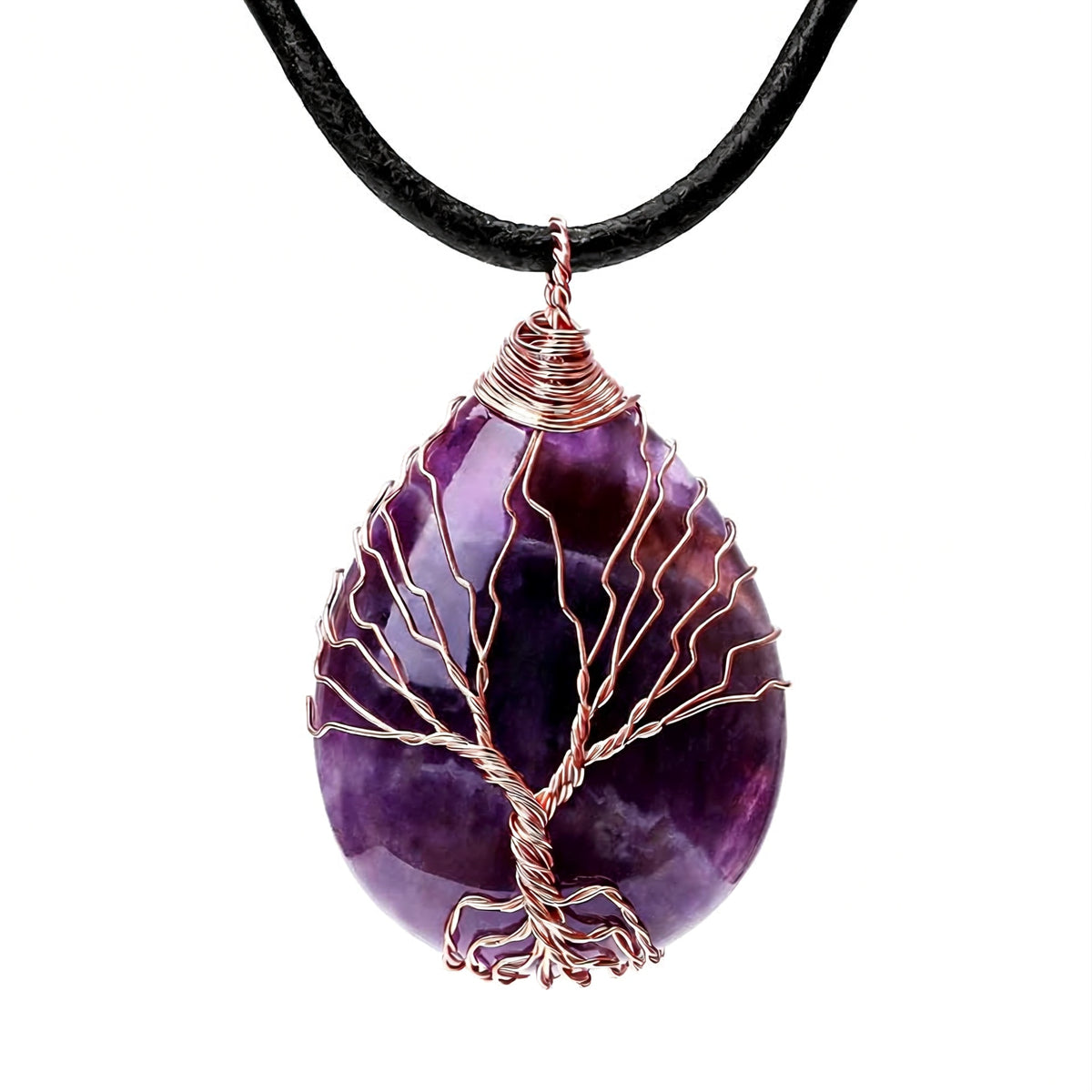 Sacred Tree of Life Amethyst Pendant - Natural Gemstone Chakra Healing Choker