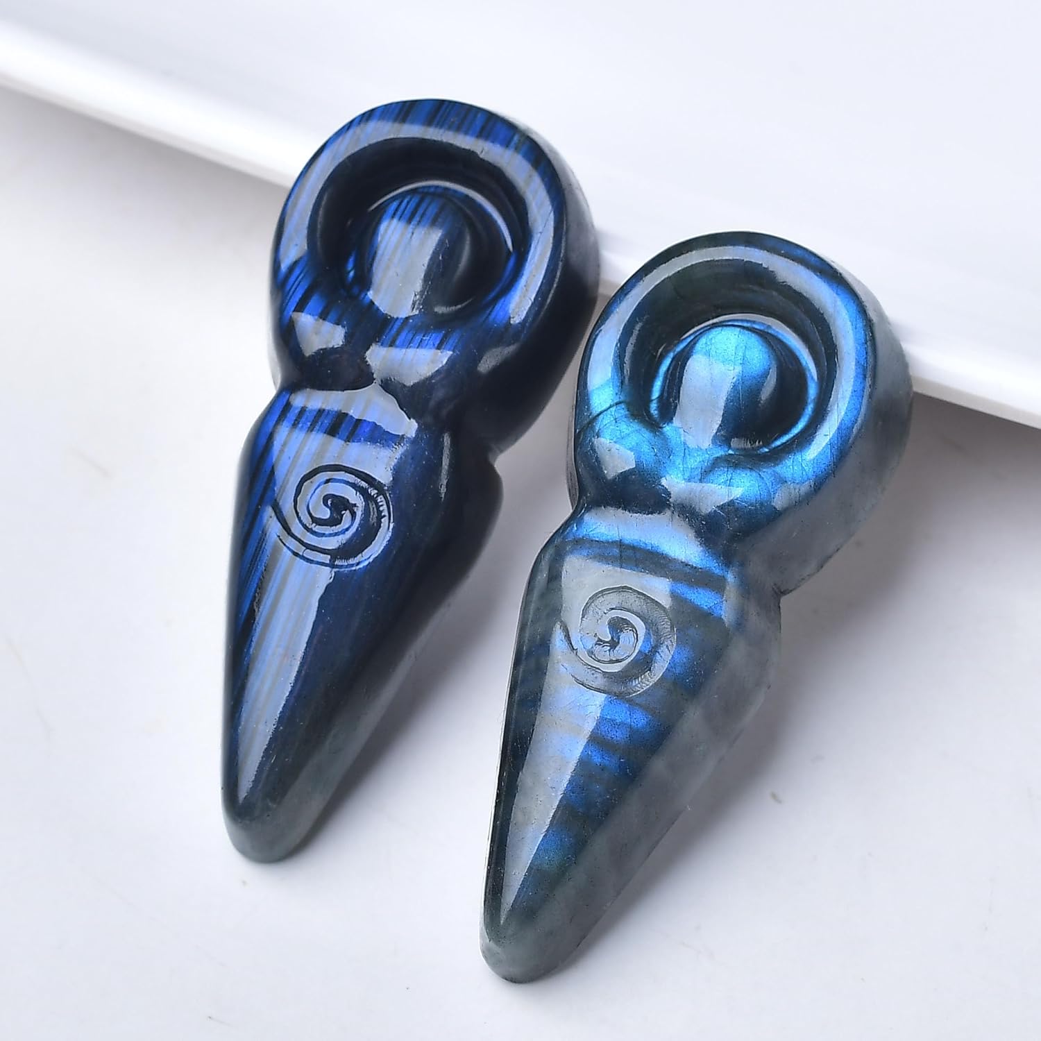 Natural Labradorite Goddess Crystal Carving - Hand-Carved Spiral Totem Statue with Electric Flash for Magic, Protection & Altar Decor