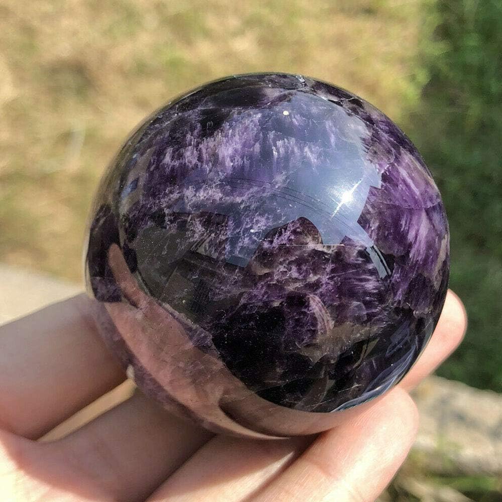 Natural Chevron Amethyst Crystal Sphere - Dream Purple Quartz Ball for Stress Relief, Third Eye Meditation & Home Decor