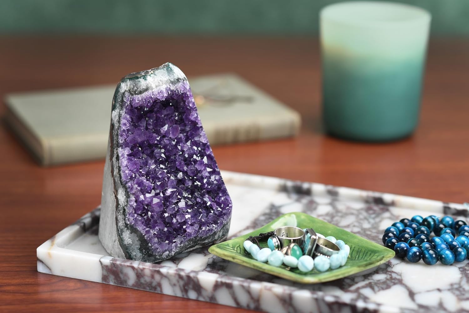 Natural Amethyst Geode Standing Specimen - Deep Purple Crystal Cluster for Jewelry Charging, Meditation & Healing Decor