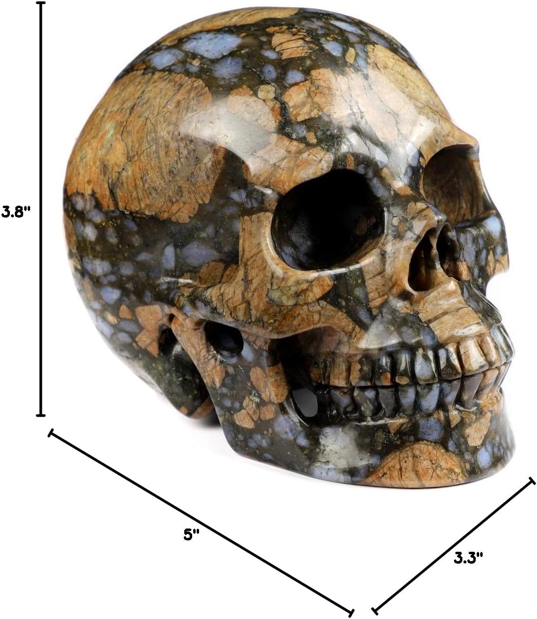 Natural Que Sera Stone Skull Crystal Carving - Hand-Spun Llanite Gemstone Skulls Statue for High-Vibe Healing, Metaphysical & Gothic Decor
