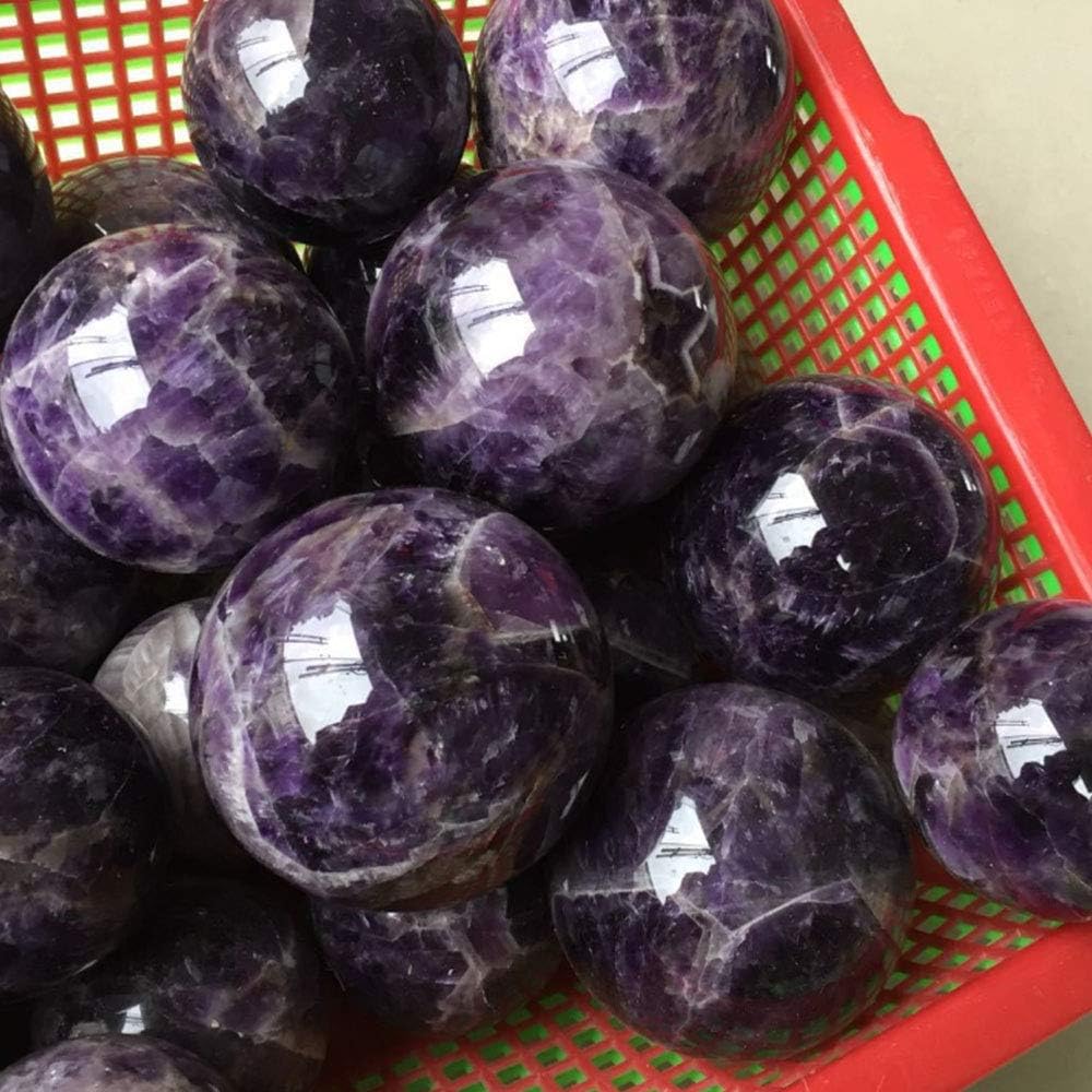 Natural Chevron Amethyst Crystal Sphere - Dream Purple Quartz Ball for Stress Relief, Third Eye Meditation & Home Decor