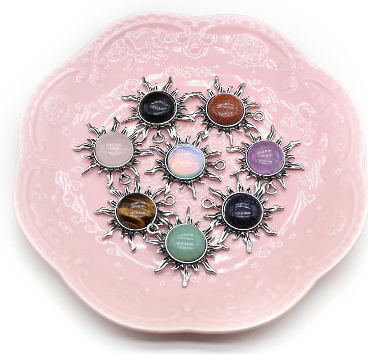 10 Pcs Healing Crystal Pendants Sun Shining Shape Natural Gemstone Vintage Charms for Jewelry Making Necklace Gift