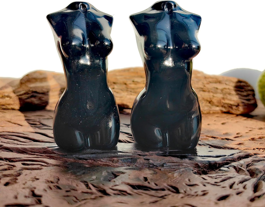 Natural Black Obsidian Goddess Torso Crystal Sculpture - Hand-Carved Female Body Statue for Protection, Grounding & Decor