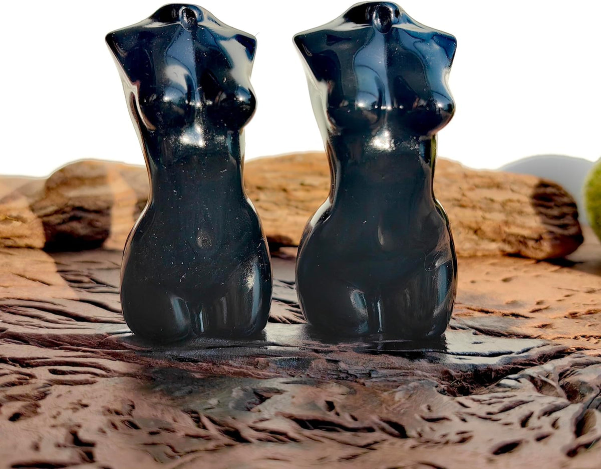 Natural Black Obsidian Goddess Torso Crystal Sculpture - Hand-Carved Female Body Statue for Protection, Grounding & Decor