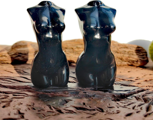 Natural Black Obsidian Goddess Torso Crystal Sculpture - Hand-Carved Female Body Statue for Protection, Grounding & Decor