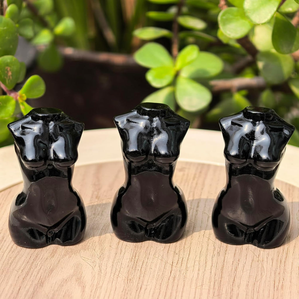 Natural Black Obsidian Goddess Torso Crystal Sculpture - Hand-Carved Female Body Statue for Protection, Grounding & Decor