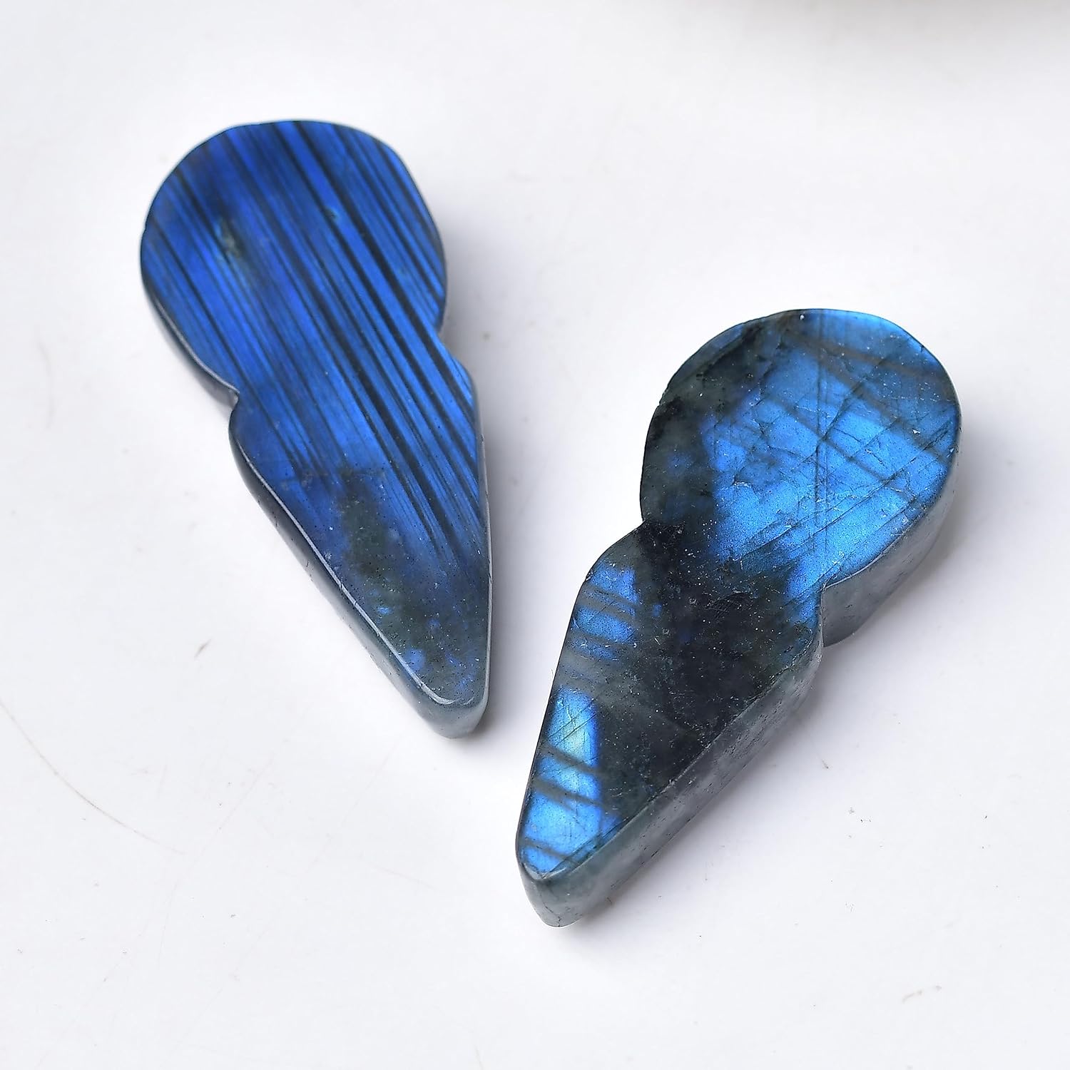 Natural Labradorite Goddess Crystal Carving - Hand-Carved Spiral Totem Statue with Electric Flash for Magic, Protection & Altar Decor